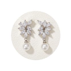 Cubic Zirconia Pearl Wedding Bridal Earrings