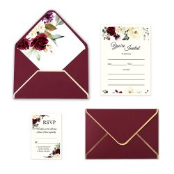 Invitations Cards with Burgundy Rose and Envelope