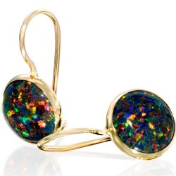 Yellow Gold Fire Black Opal Dainty Earrings