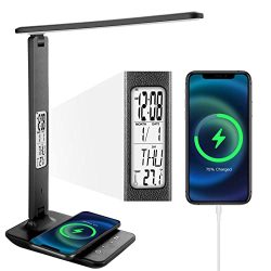 Desk Lamp with Clock with Wireless Charger