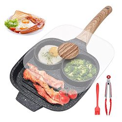 Nonstick Pancake Pan With Lid 3 Section Fried Egg Pan