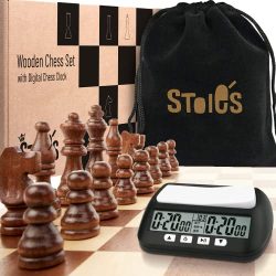 Wooden Chess Set with Lock & Chess Digital Timer