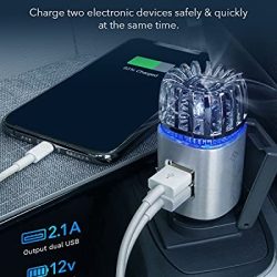 Car Air Purifier Ionizer & Dual Fast Charge USB
