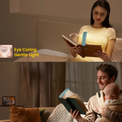 Foldable USB rechargeable book light with enhanced brightness and wide coverage, featuring adjustable color temperatures and brightness levels for a personalized reading experience.