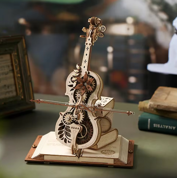 Magic Cello Wooden Music Box Puzzle with 199 Pieces – An Interactive DIY Project and Elegant Home Decor with Nostalgic Melodies.