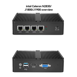 Fanless Firewall Appliance Mini PC with Intel Celeron J4125, 2.5G LAN ports, ideal for secure networks and VPN setups. 