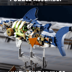 Mechanical Shark Building Set - 687 Pieces of Eco-Friendly Blocks with Display Stand and LED Lights for Kids Aged 6-8