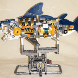 Mechanical Shark Building Set - 687 Pieces of Eco-Friendly Blocks with Display Stand and LED Lights for Kids Aged 6-8