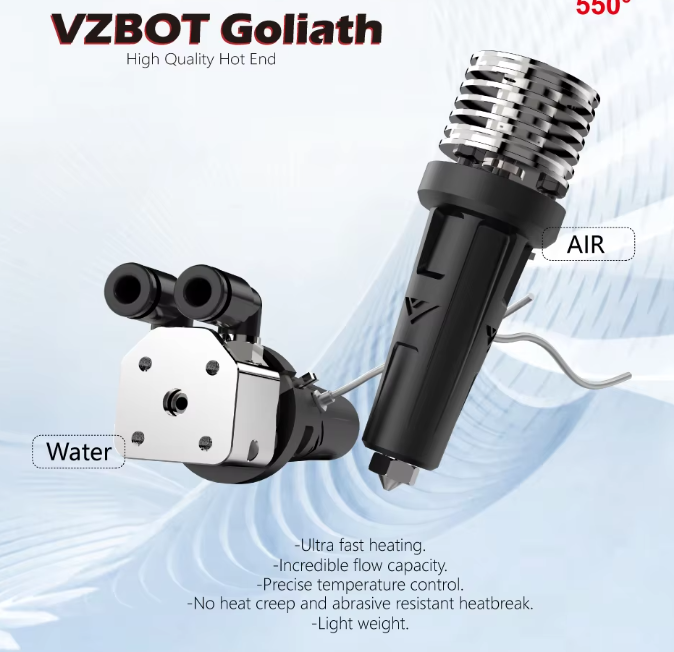 Goliath V2 Hotend for High-Speed 3D Printing, showcasing advanced air cooling technology and precise construction.