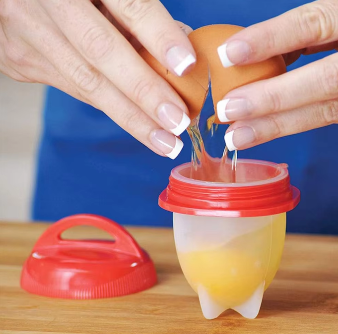 Silicone egg poachers for boiling and steaming eggs, available in packs for convenient cooking.