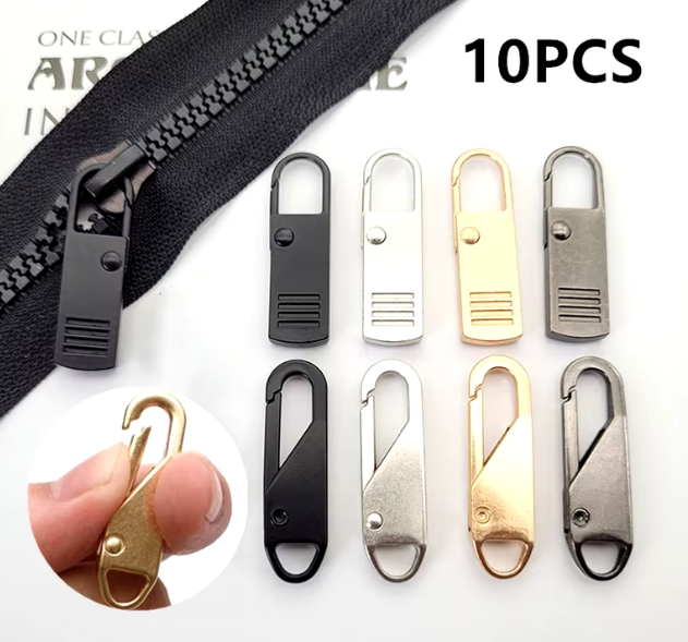 Universal Instant Zipper Repair Kit with durable zinc alloy zipper pulls, perfect for fixing jackets, bags, and luggage effortlessly.