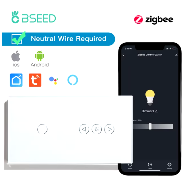 Modern ZigBee smart touch switch with tempered glass and waterproof design, perfect for smart home automation.